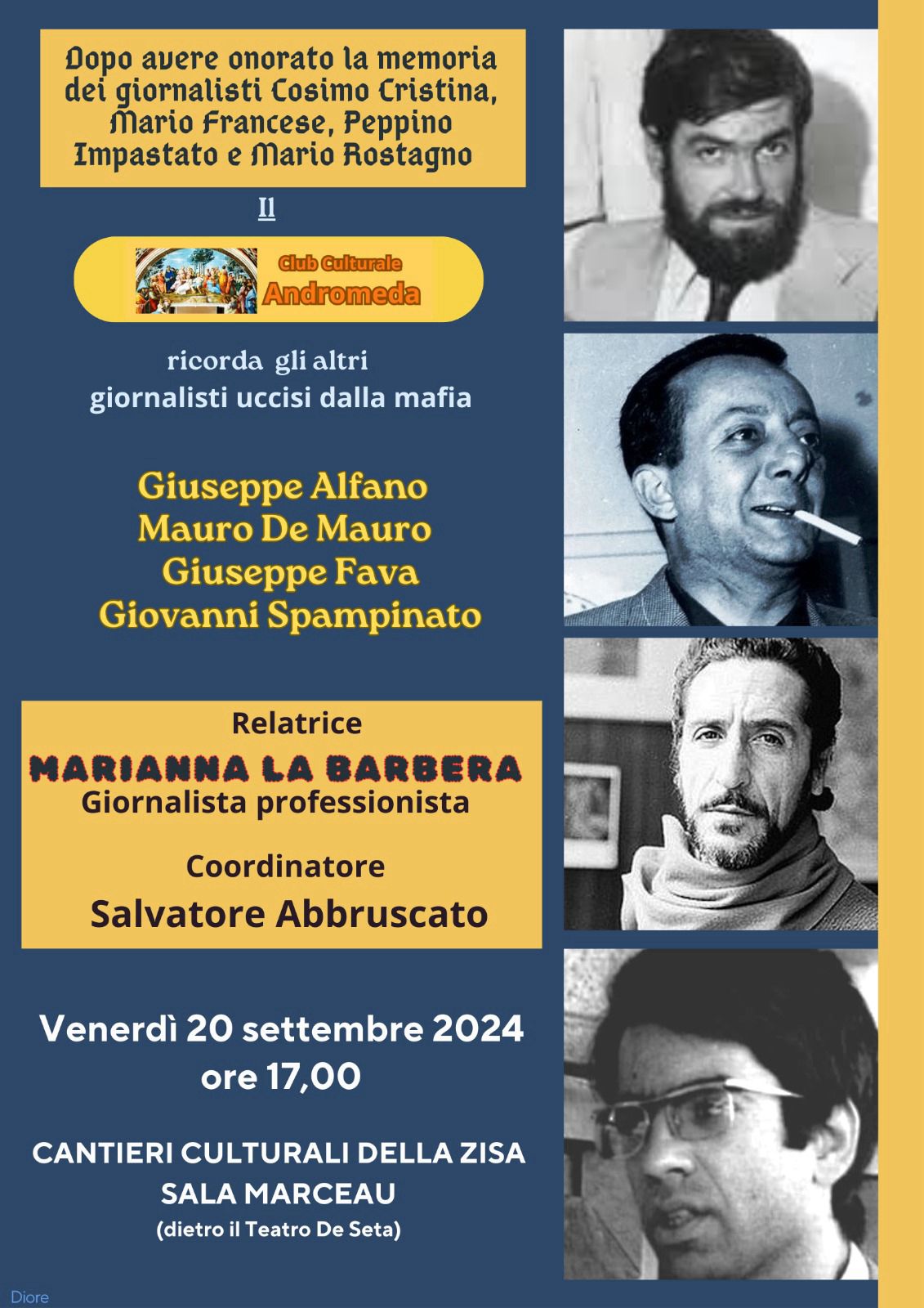 Ai Cantieri Culturali alla Zisa di Palermo un incontro dedicato ai giornalisti siciliani uccisi dalla mafia